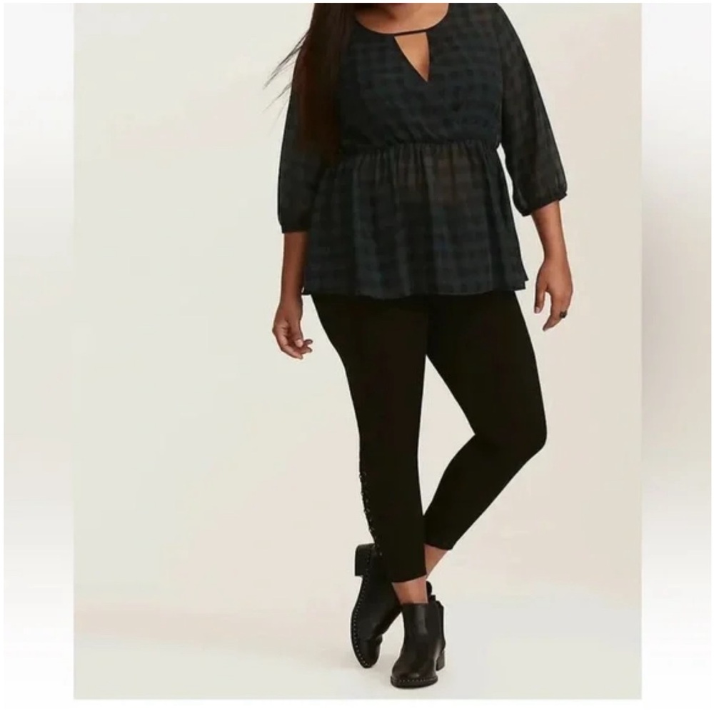 TORRID Women’s Gingham Plaid Chiffon Surplice Blouse Sheer Emerald Black Size 1X